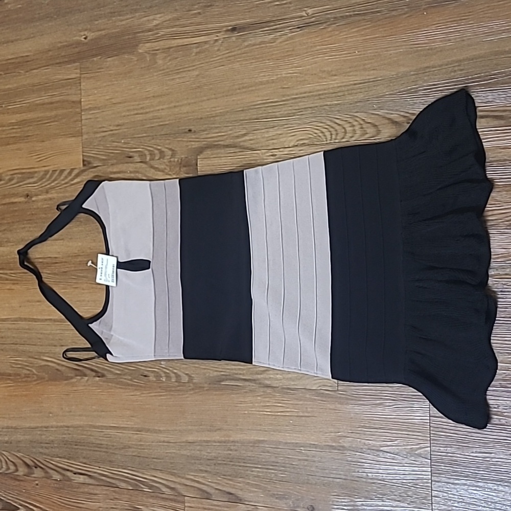Bebe Black and Beige Striped Dress